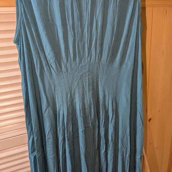 Soft Surroundings Katriane Gauze Maxi Dress Teal Large Crinkle Sleeveless Smock - Picture 11 of 11